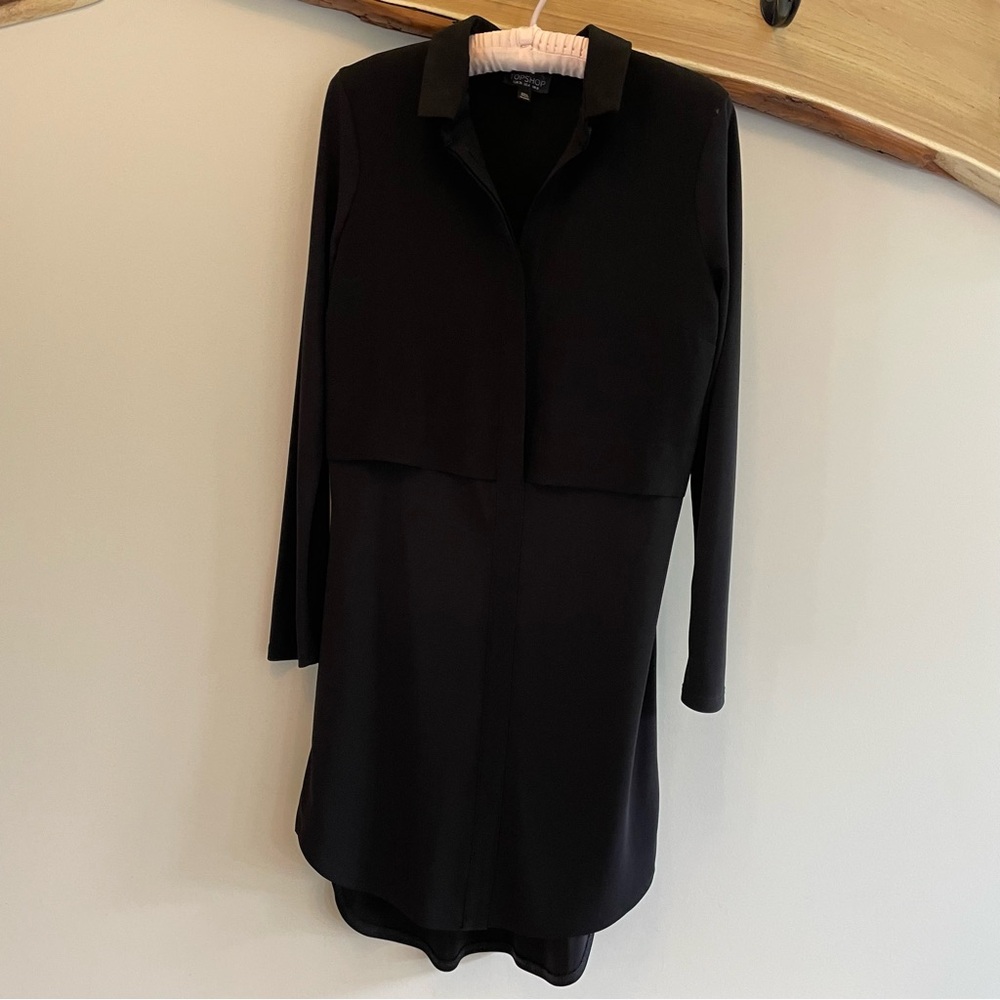 Topshop chic Long Sleeve semi sheer black Dress